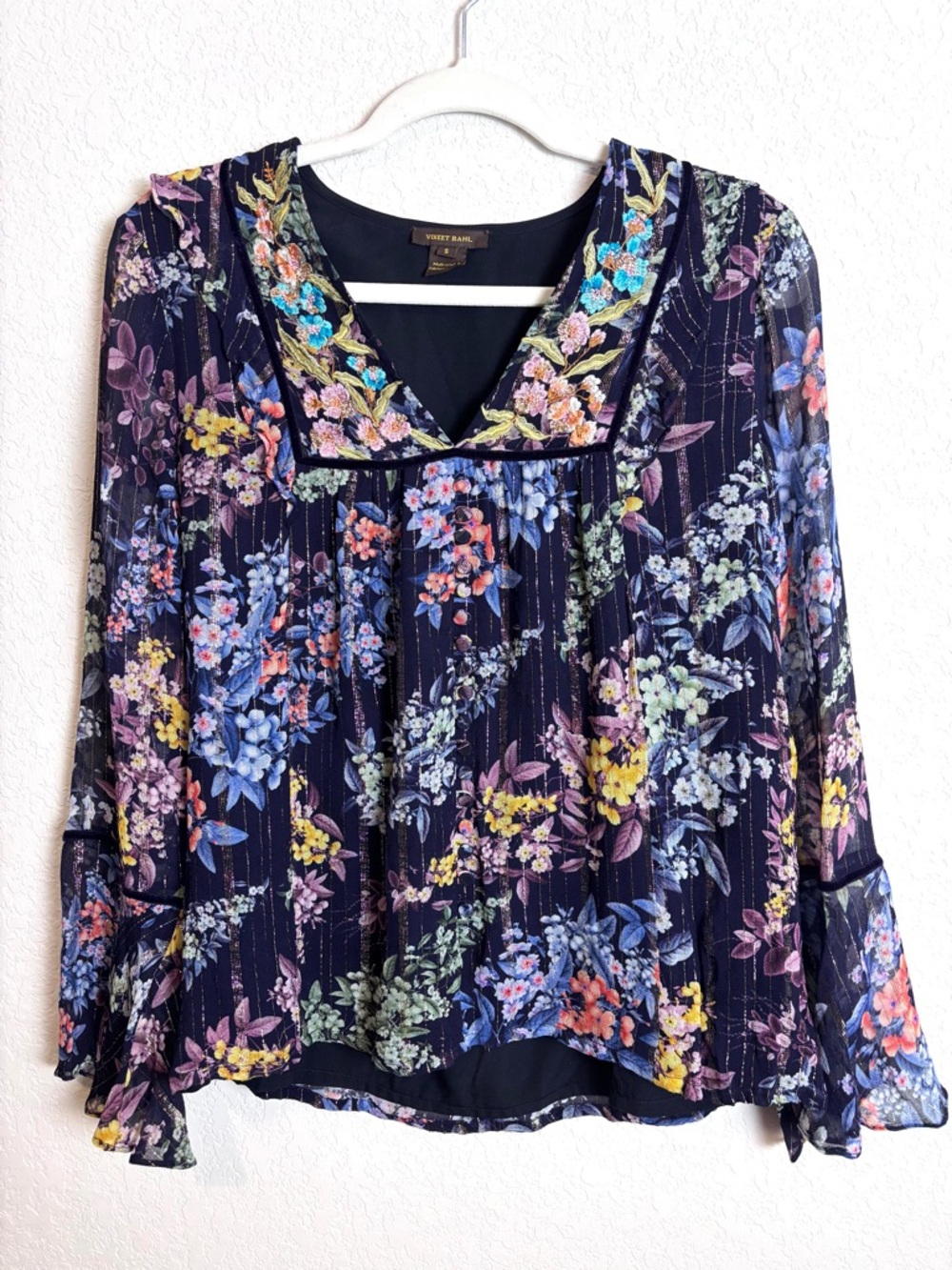 Vineet Bahl Anthro Vivienne Embroidered Metallic Blouse Women’s Small Fairy Boho